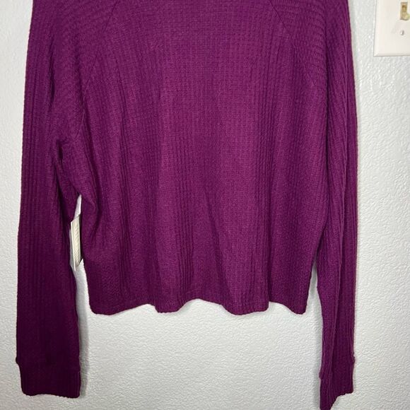 New! Beyond Yoga FRNCH Purple V-Neck Rib Knit Pullover Women’s Top Sz M - Picture 7 of 12